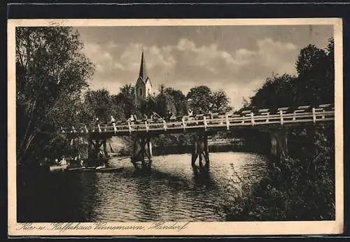 AK Handorf /Münster, Flusspartie mit Brücke und Kirche