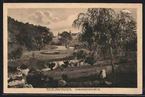 AK Recklinghausen, Blick durch den Stadtgarten