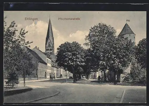 AK Ettlingen, Blick in die Pforzheimerstrasse