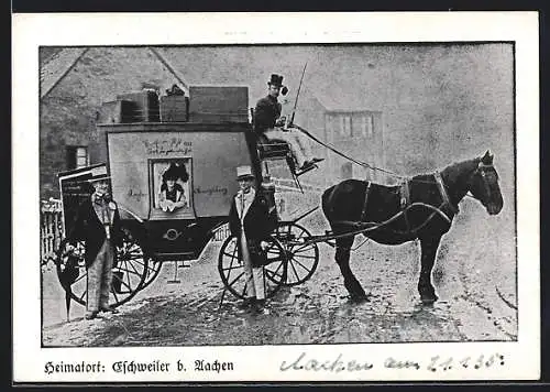 AK Eschweiler, 3 lustige Rheinländer auf der Fahrt durch Deutschland, Postkutsche