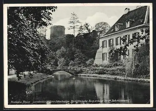 AK Krefeld a. Rhein, Burgruine Landesburg-Linn vom Fluss aus