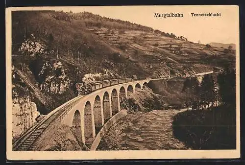 AK Tennetschlucht, Murgtalbahn auf der Brücke