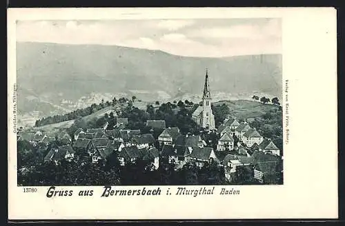 AK Bermersbach i. Murgthal, Ortsansicht mit Kirche aus der Vogelschau
