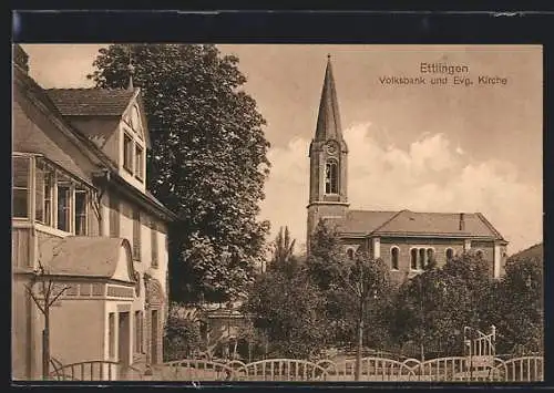 AK Ettlingen, Volksbank und Evg. Kirche