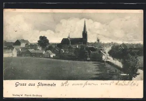 AK Stommeln, Ortsansicht mit prominenter Kirche