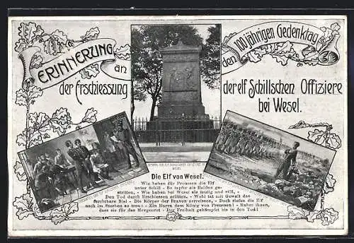 AK Wesel / Rhein, Erinnerung an die Erschiessung der elf Schillschen Offiziere, Denkmal