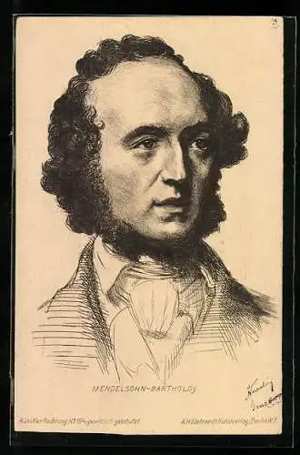 AK Portrait Mendelsohn-Bartholdy mit Backenbart in Anzug mit Tuch am Kragen