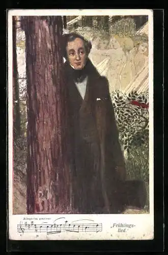 AK Felix Mendelssohn Bartholdy lehnt an einem Baum, Chanson du printemps