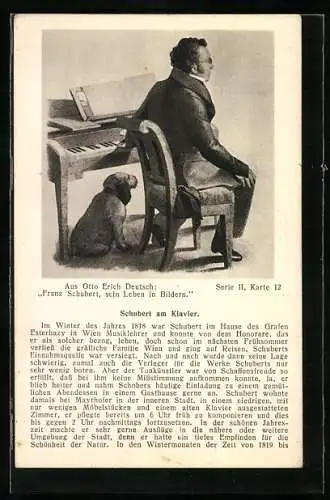 AK Portrait Schubert am Klavier mit Hund aus Franz Schubert, sein Leben in Bildern