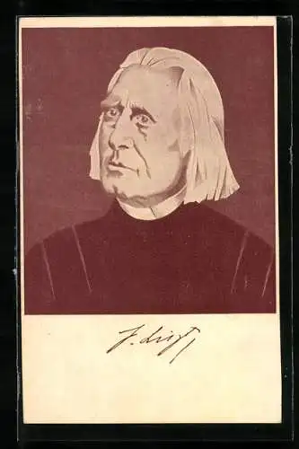 Künstler-AK Franz Liszt mit längerem weissen Haar und zweifelndem Blick