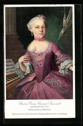 AK Porträt Maria Anna Mozert (Nannerl) im Galakleid um 1762
