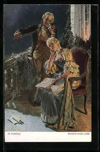 Künstler-AK Mozarts erste Liebe, Geigenspiel