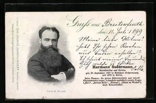 AK Dichter Hermann Sudermann im Portrait