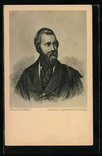 AK Portrait des Dichters Friedrich Hebbel nach einem Kupferstich von Sichling