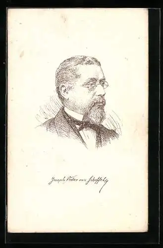 Künstler-AK Joseph Victor von Scheffel, Portrait des Dichters mit seiner runden Brille