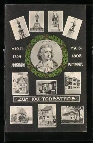 AK Weimar / Thür., Friedrich v. Schiller, 100. Todestag 1759-1805, Häuser und Denkmäler