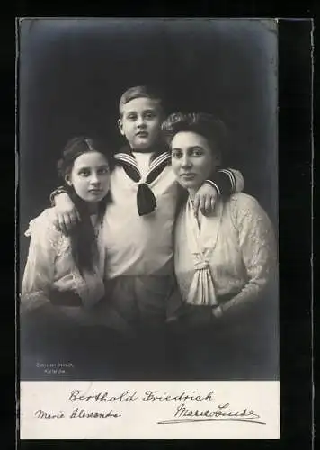 AK Berthold Friedrich von Baden mit seiner Mutter und Schwester