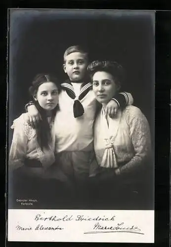 AK Berthold Friedrich von Baden mit seiner Mutter und Schwester