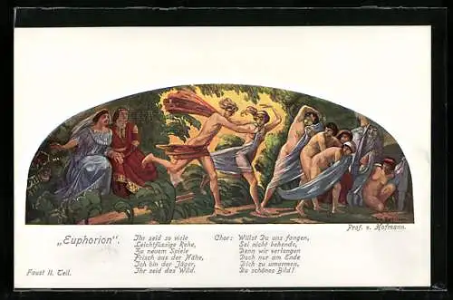 AK Euphorion, Szene aus Faust, II. Teil, Halbnackter Mann jagt halbnackte Frauen