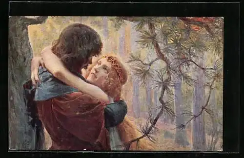 Künstler-AK Lapina Nr.221: Tristan und Isolde umarmen sich