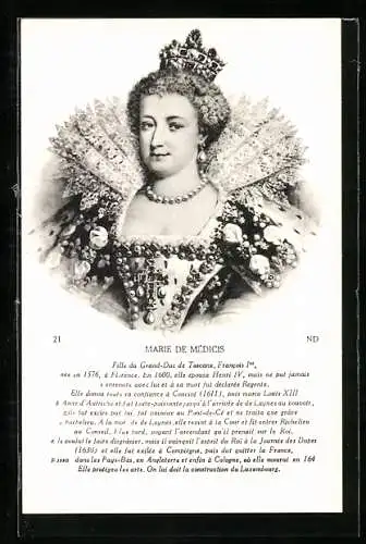 AK Königinmutter Marie de Médicis von Frankreich im königlichen Kleid mit Perlenkette und Krone
