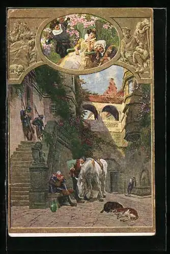 Künstler-AK P. Hey: Dornröschen und ihr schlafendes Schloss