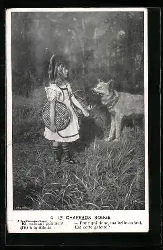 AK Le Chaperon Rouge, Rotkäppchen und der Wolf im Wald