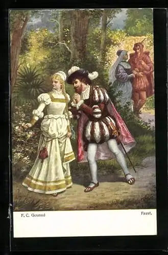 Künstler-AK Fr. Rösler: Faust und Margarete, Charles Gounod