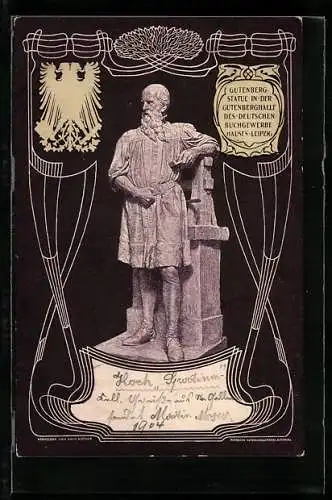 AK Leipzig, Gutenberg-Statue in der Gutenberghalle des Deutschen Buchgewerbehauses