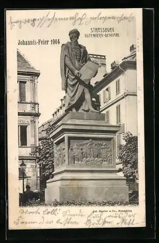 AK Strassburg, Johannis-Feier 1904, Gutenberg-Denkmal