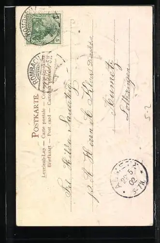 Präge-AK Hübsche Dame in elegantem Kleid mit Haube, Jugendstil