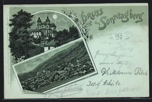 Mondschein-Lithographie Sonntagberg, Sonntagsberg mit J. Halmayrs Gasthof, Waidhofen