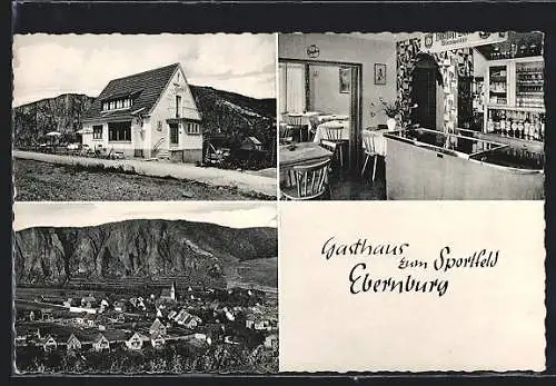 AK Ebernburg, Gasthaus zum Sportfeld von aussen u. innen, Sportfeldstr. 5