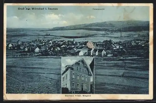 AK Wörsdorf i. Taunus, Ortsansicht mit Gasthaus Friedr. Wiegand