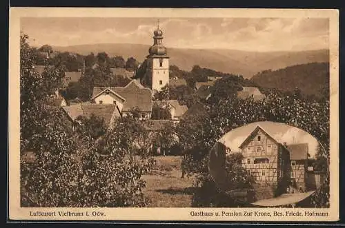 AK Vielbrunn i. Odw., Gasthaus Zur Krone, Teilansicht mit Kirche