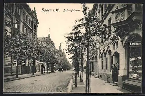 AK Hagen i. W., Bahnhofstrasse mit Conditorei