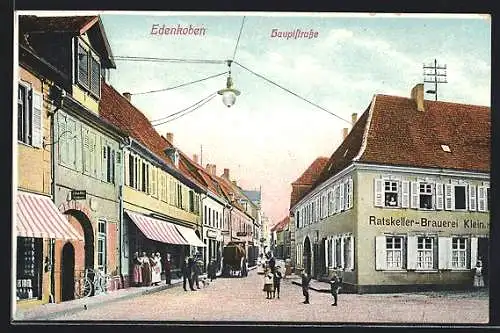 AK Edenkoben, Hauptstrasse mit Ratskeller-Brauerei