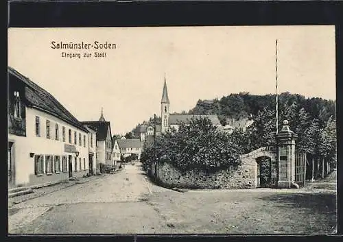 AK Salmünster-Soden, Strassenpartie am Eingang zur Stadt