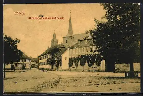 AK Cölleda, Blick nach Pfarrhaus und Schule