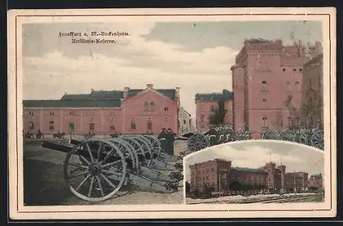AK Frankfurt-Bockenheim, Artillerie-Kaserne mit Geschützen und Soldaten
