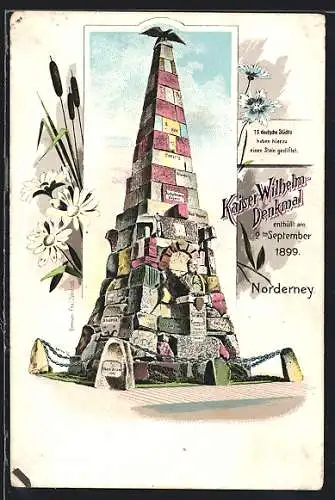 Lithographie Norderney, Kaiser-Wilhelm-Denkmal, enthüllt am 2.9.1899