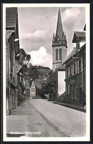 AK Elmstein i. Pfälzerwald, Strassenpartie mit Bäckerei Ludwig Roth und Kirche