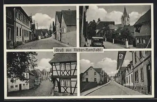 AK Nieder-Ramstadt, Strassenpartie mit , Fachwerkshäuser