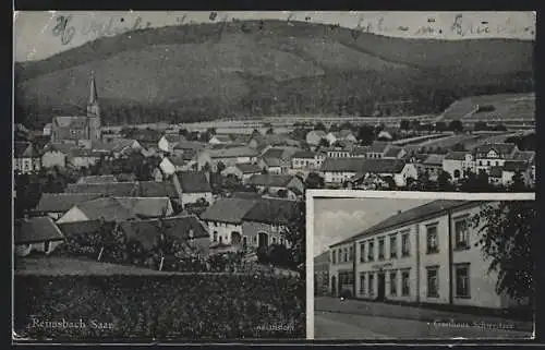 AK Reimsbach / Saar, Gasthaus Schweitzer, Ortsansicht mit Kirche