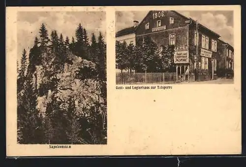 AK Tambach-Dietharz, Gasthaus zur Talsperre, Napoleonstein