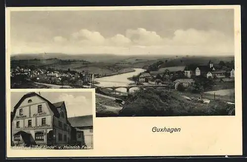 AK Guxhagen, Ortsansicht mit Gasthaus Zur Linde