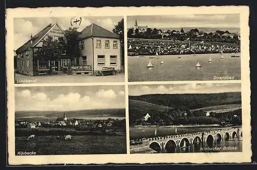 AK Körbecke, Gasthaus Lindenhof, Strandbad, Ortsansicht, Körbecker Brücke