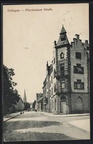 AK Ettlingen, Blick in die Pforzheimer Strasse