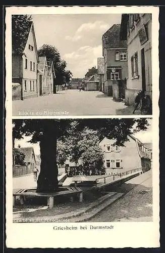 AK Griesheim bei Darmstadt, Pfützenstrasse, Partie an der Friedenslinde