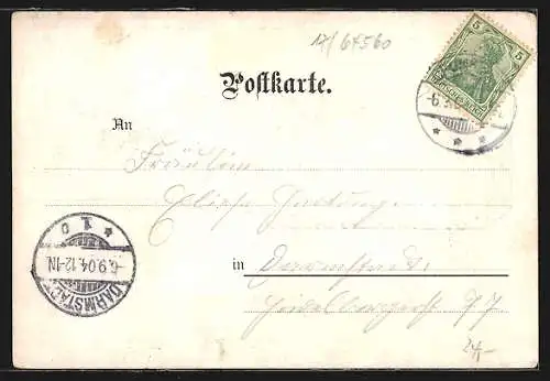 AK Crumstadt, Strassenpartie mit Geschäft, Kirche